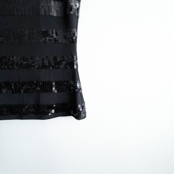 Frank Lyman Sequin Top Black Stretchy Stripes Short-Sleeved Women's 8 - Picture 3 of 8